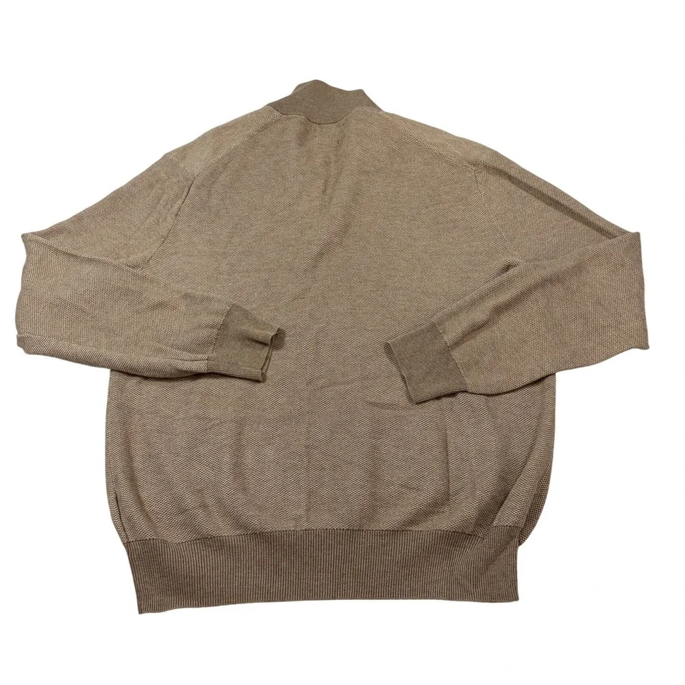 Polo Ralph Lauren Mens Large Tan Pima Cotton Textured Quarter Zip Sweater L